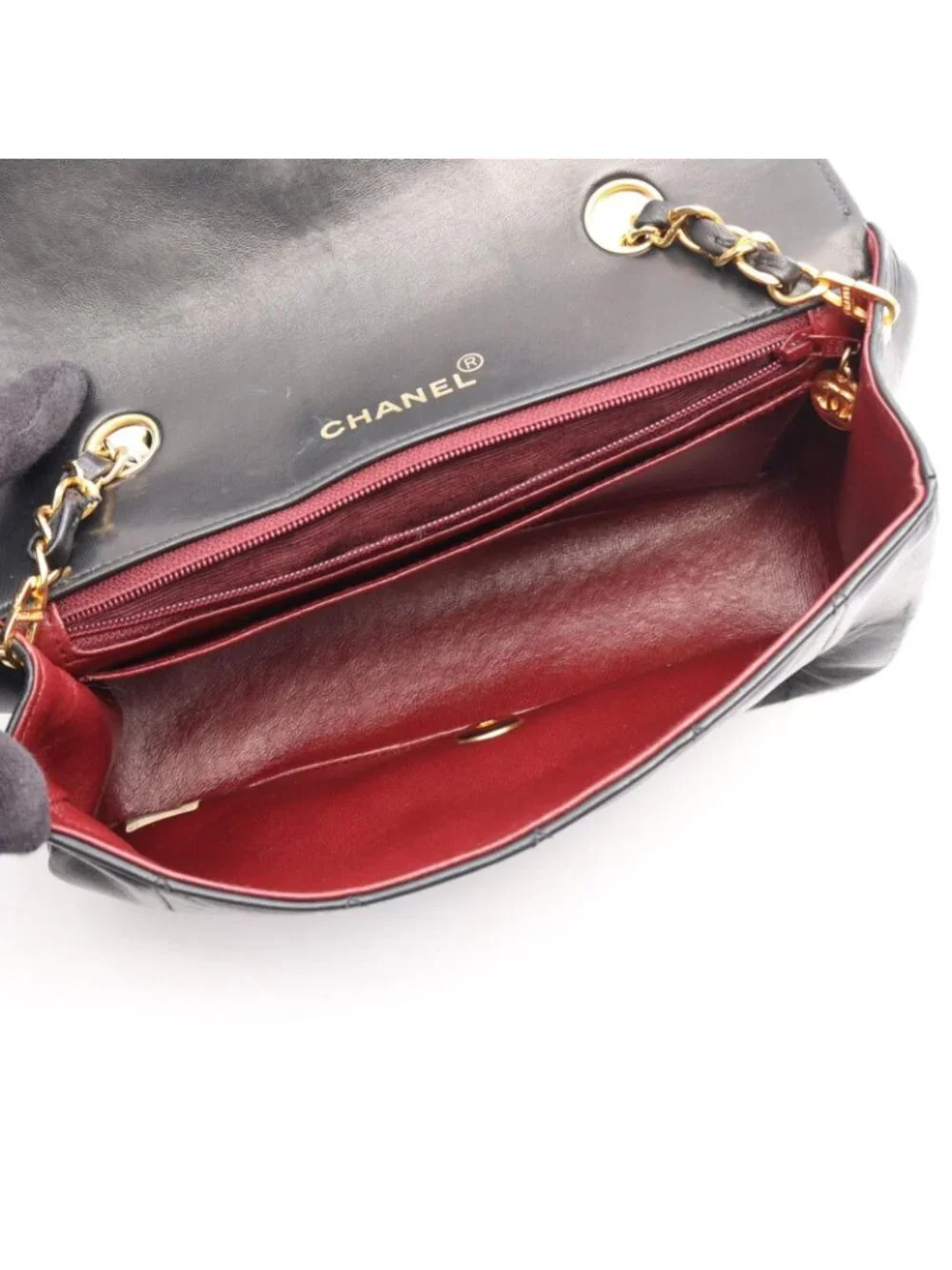 Chanel Shoulder Bag Quilted Diana Flap Black Lambskin Chain